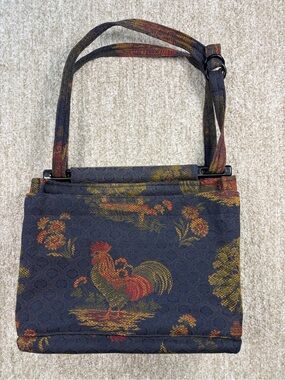 Vintage 90’s Toby Weston Jacquard Rooster Pattern Shoulder Bag in Navy